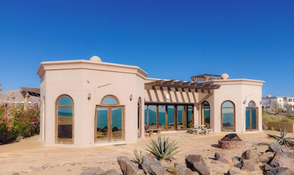 See the welcoming front exterior of Casa Serenity in San Felipe BC — entrance and parking included.