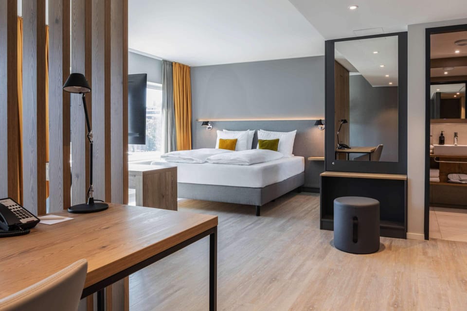 Hypo-allergenic bedding, desk, laptop workspace, soundproofing
