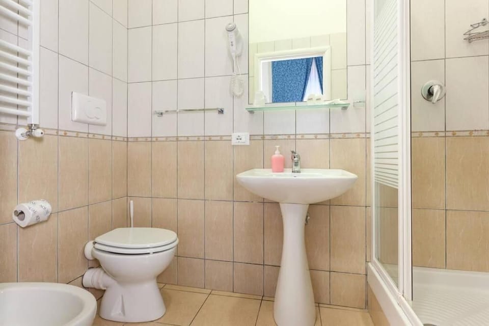 Shower, free toiletries, hair dryer, bidet