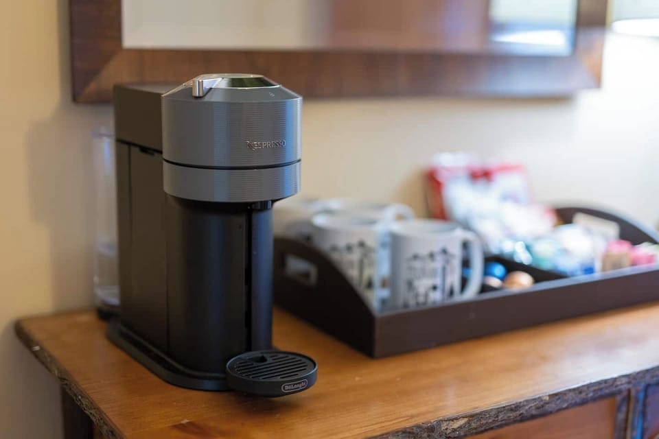 Fully Stocked Nespresso Coffee Station for your morning cup.   Tea, hot chocolate, sugars and creamer are also provided for your convenience.