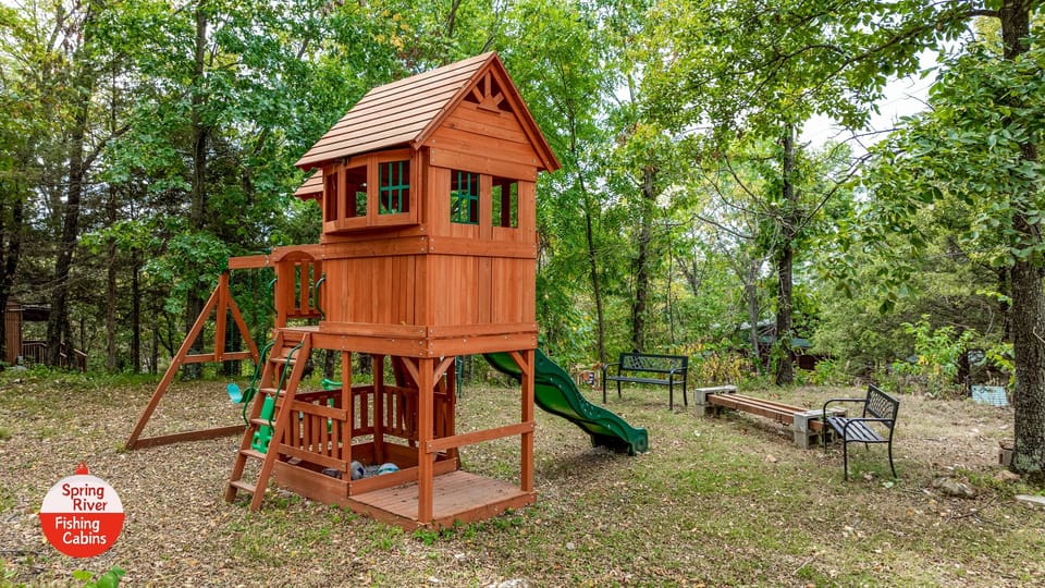 These areas are shared with 3 other cabins: trails, playground, swings, River Deck, pavilion, and Spring River.