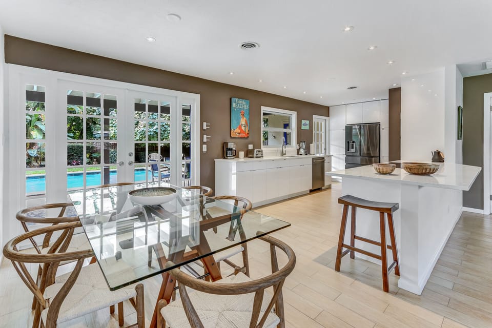 Elegant dining table comfortably sits six