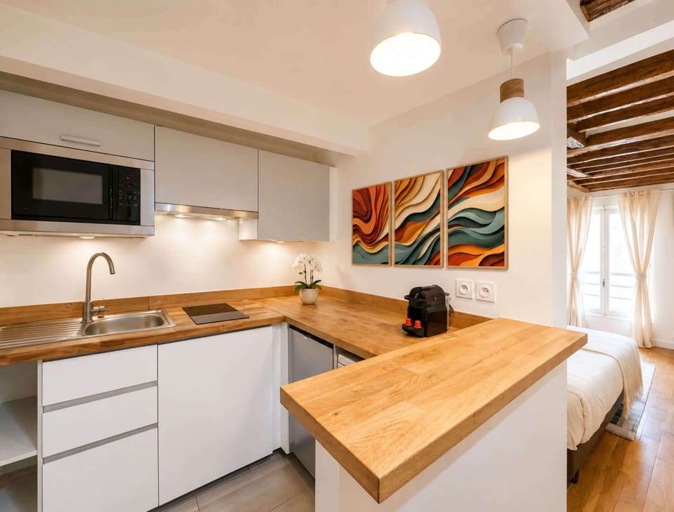 The open-kitchen has its own space.

