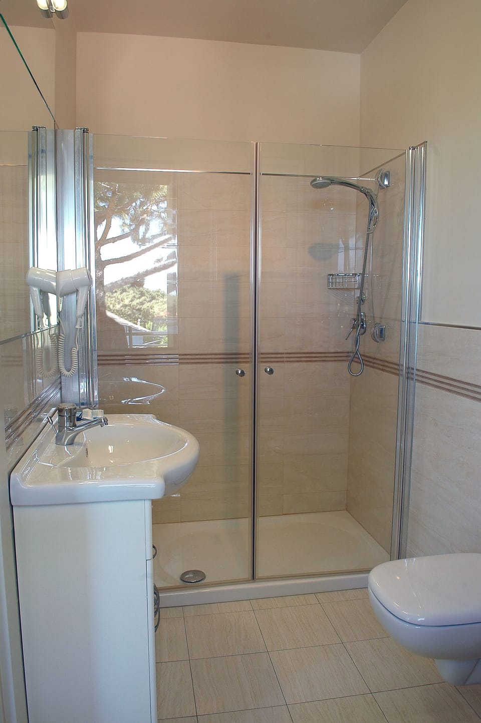 Shower, rainfall showerhead, hair dryer, bidet