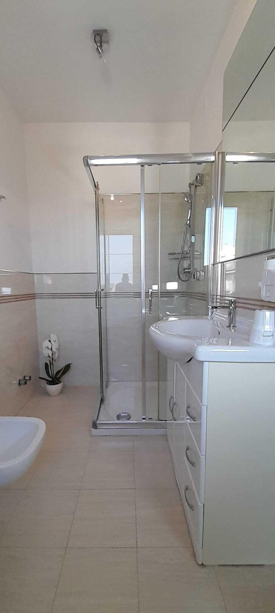 Shower, rainfall showerhead, hair dryer, bidet