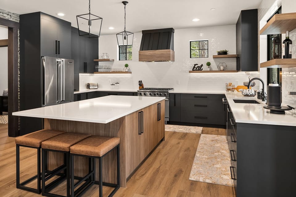 Park Place: - Fully stocked chef's kitchen with quartz countertops and seating for 3 at the oversized island.