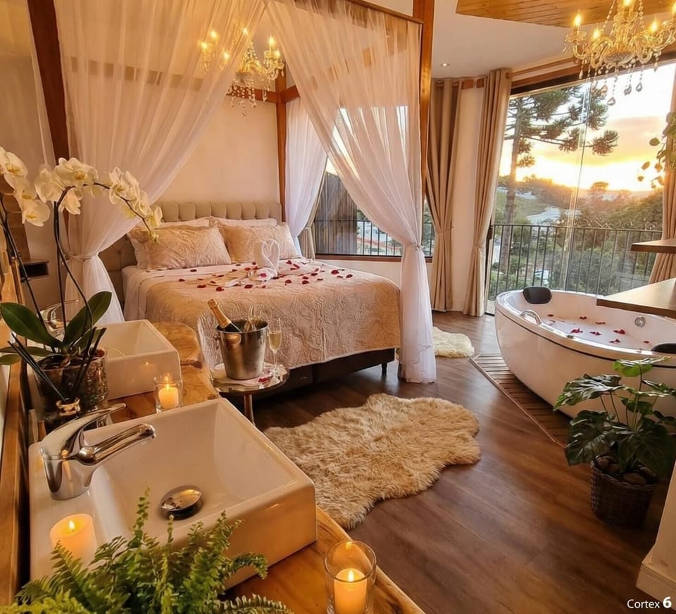 Honeymoon Double Room, 1 Queen Bed, Jetted Tub, Mountain View | Premium bedding, down comforters, pillowtop beds, minibar