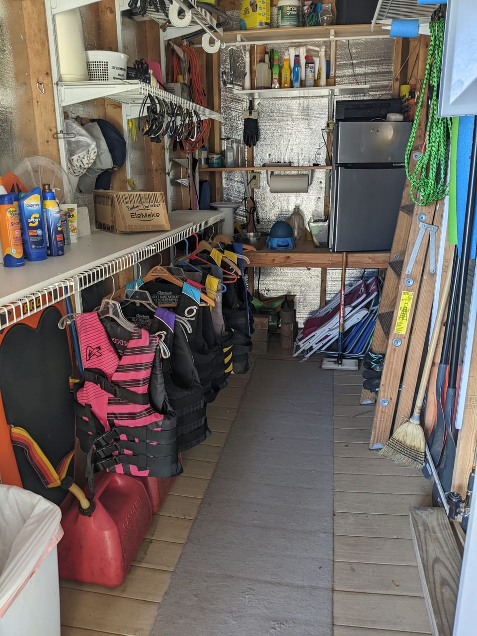 Plenty of life jackets are available as well as a refrigerator at the dock