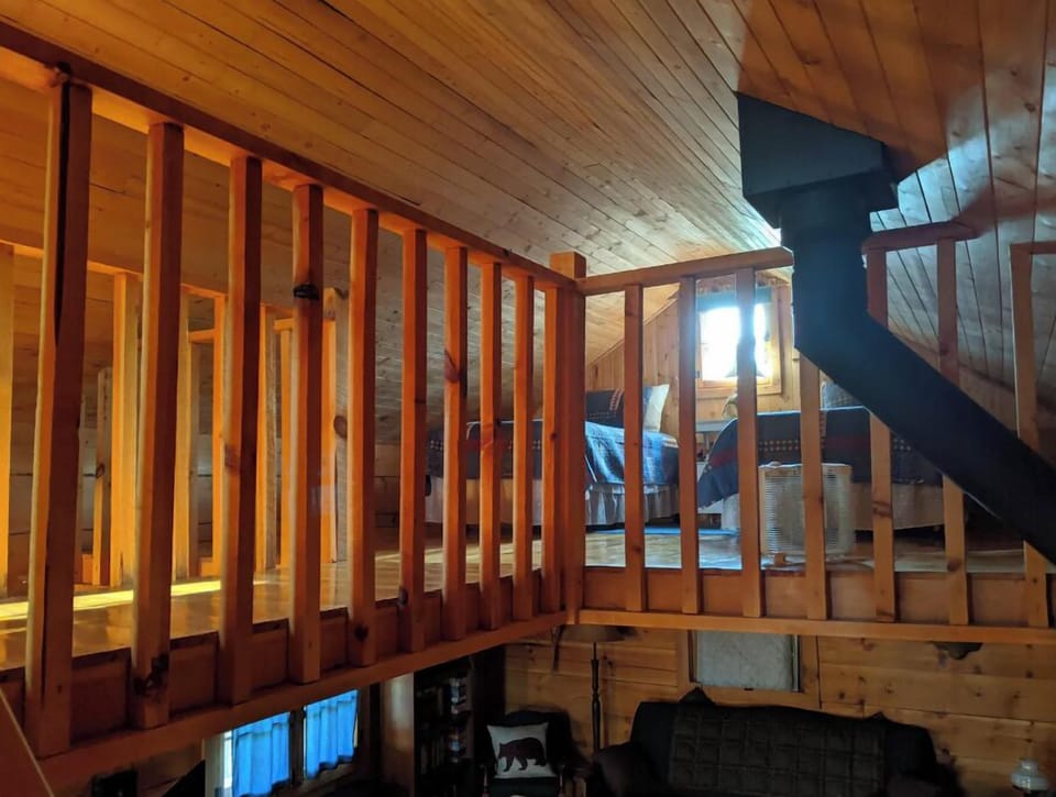 Loft rooms are open to the rest of the cabin - this is the view from the stairs.