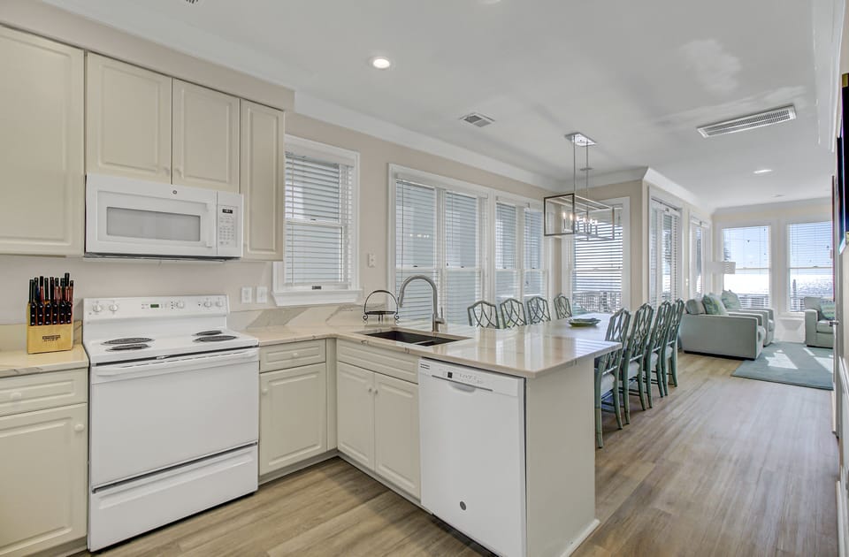 Kitchen and dining in one space.
