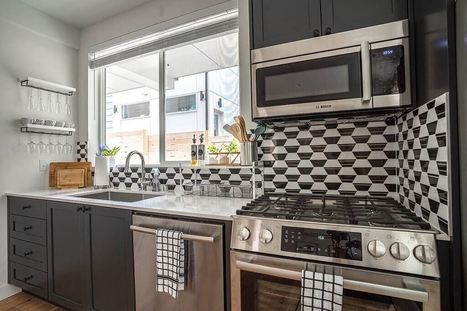 Modern kitchen with stainless steel appliances