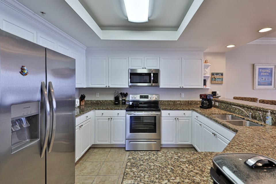 Fully stocked kitchen.
