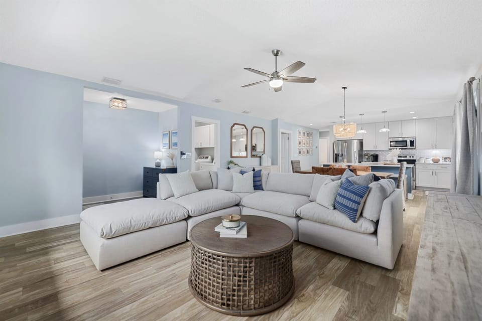 Gather inside in the bright and open living room