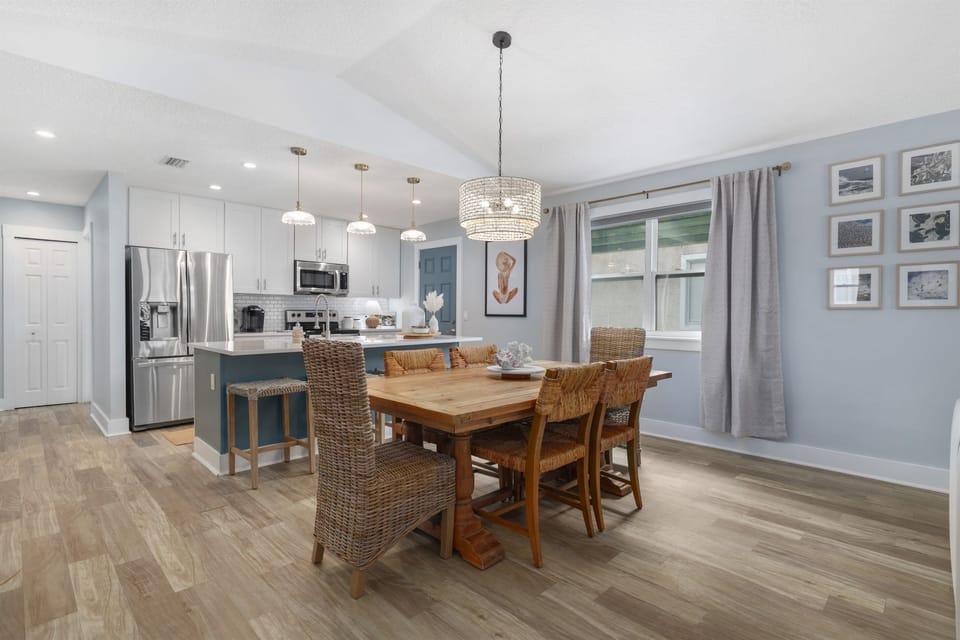 Gather for meals or game night in the open dining area
