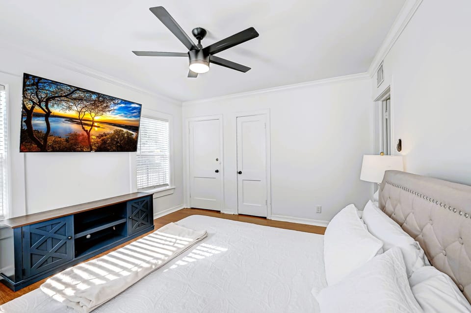 Bedroom #2 with King Bed, closet & 65" Roku TV. 