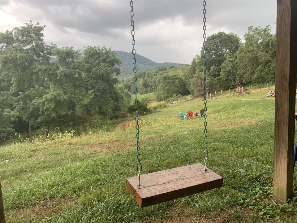 The swing was constructed from a 100+ yr old beam crafted by my grandfather.