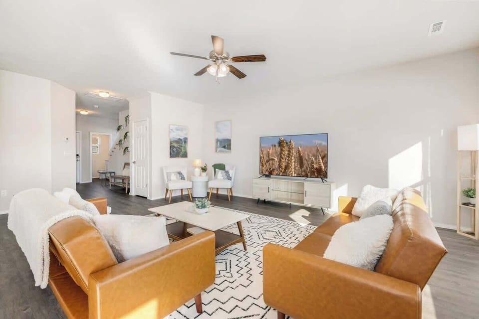Curl up on one of our leather couches or lounge chairs and dive into a good book or stream a movie on our 70-inch Roku TV.