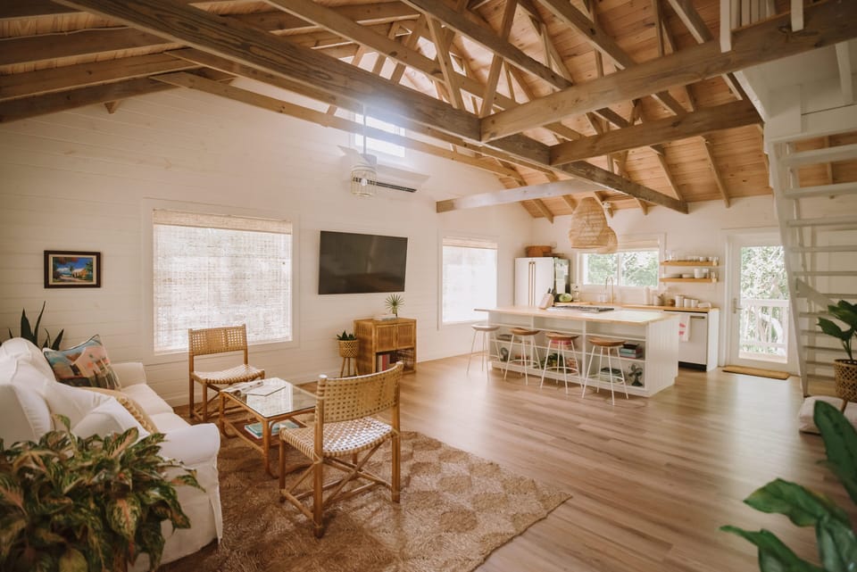 Bright, open living space inside the Cocomo Cottage.