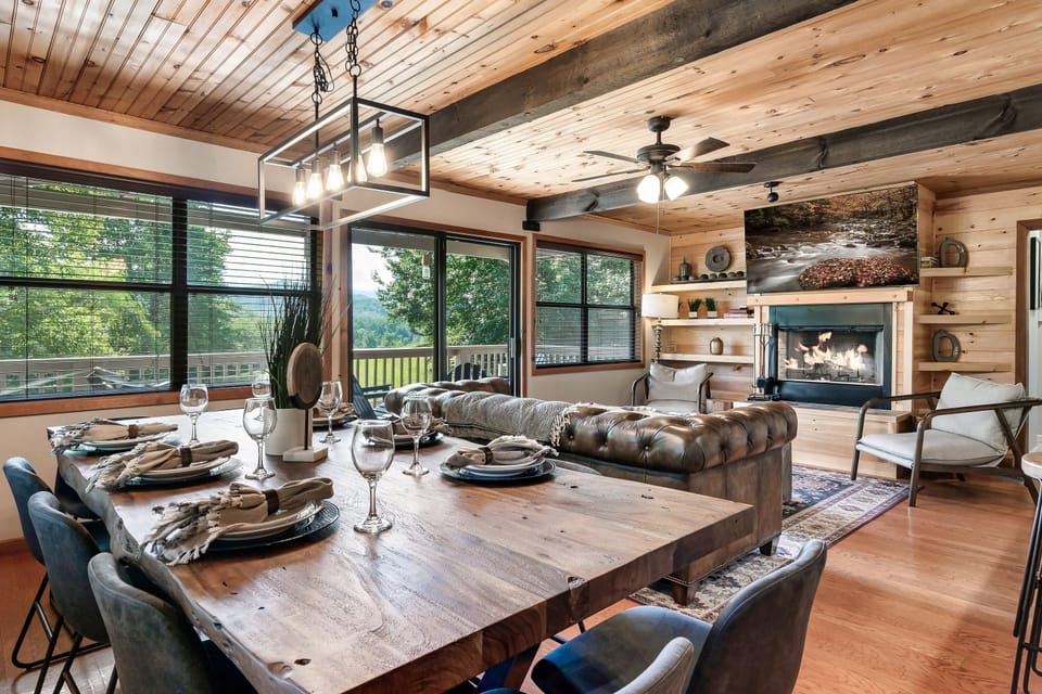 dining and living area (wood burning fireplace) 