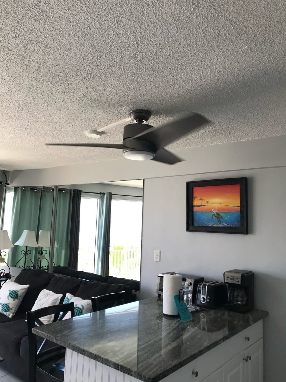 Pullout couch and eating area.