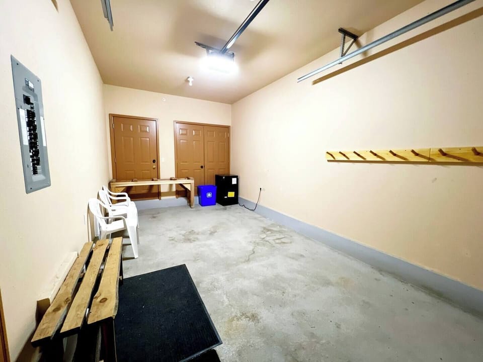 The heated garage is for gear storage or room for a small vehicle.