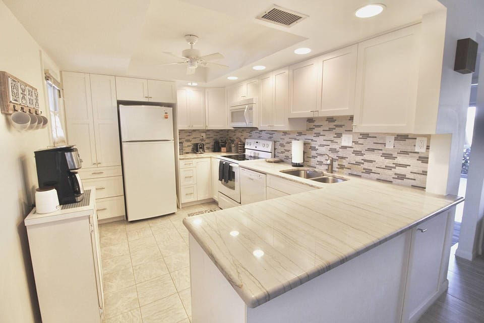 The newly remodeled kitchen is well appointed with everything you need for cooking, baking and meal prep.