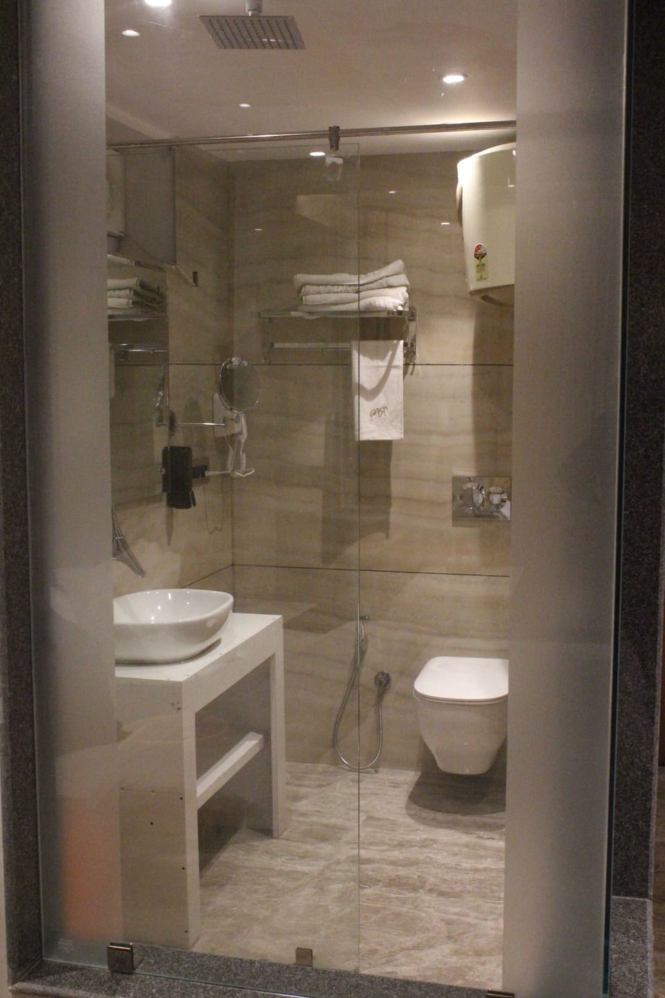 Shower, free toiletries, towels, soap