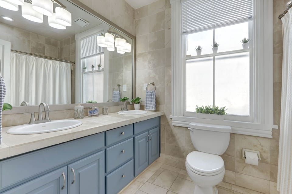Upper hall bath - Double bowl vanity