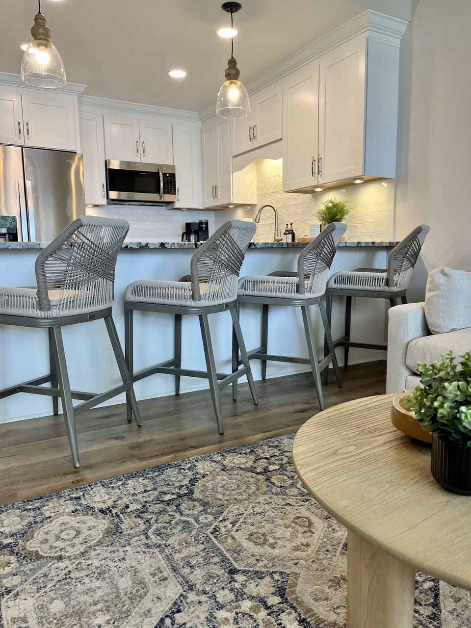 Comfortable seating at the oversized counter