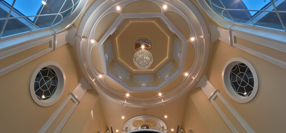 Entry chandelier. 27 feet to peak