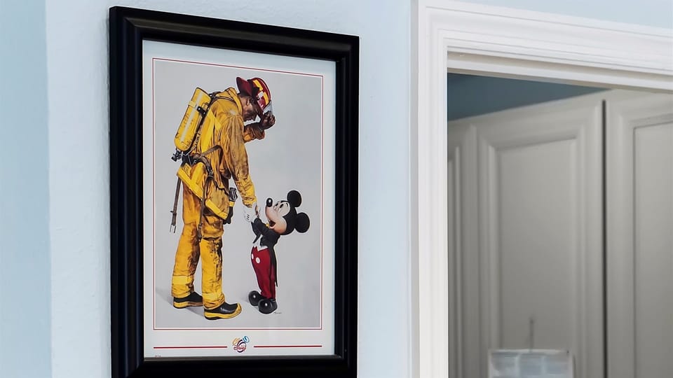 Mickey says thank you to first responders.