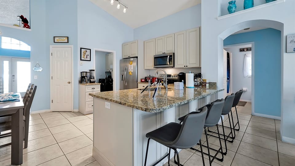 Kitchen counter seats 4.