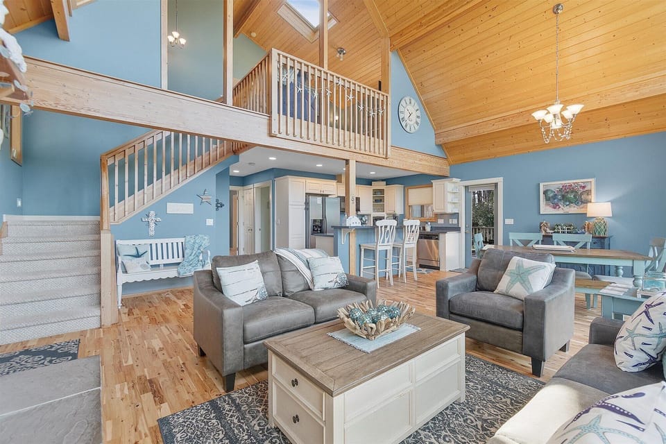 Open living room with fireplace