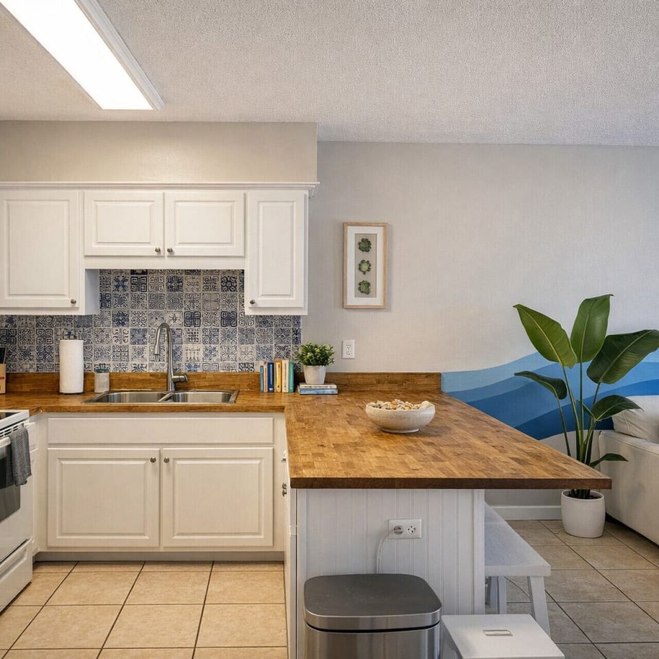 All the kitchen essentials are provided to make preparing your meals easier! There is also plenty of counter space for meal prep!