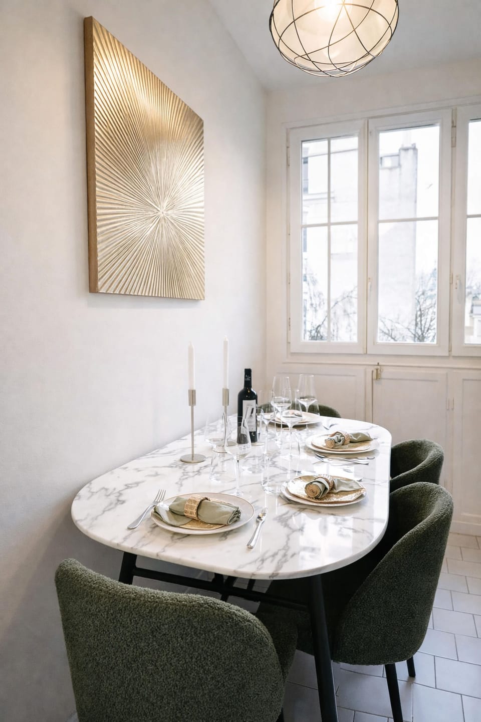 A modern dining table for four, also convenient as a work table