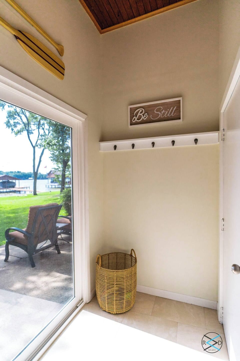 Ready to head out to the lake?  Hang your towels here, leave your shoes behind, and head to the water!