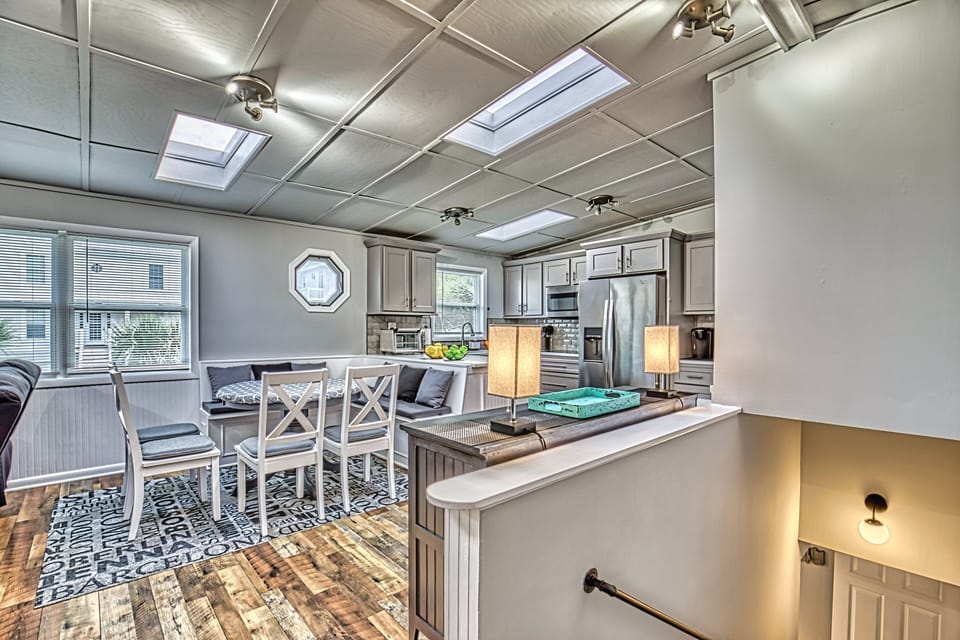 The updated kitchen is fully stocked with everything you need.