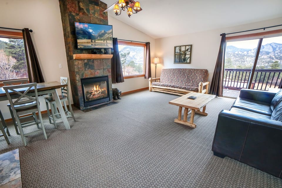 Living Room with Sliders to Deck