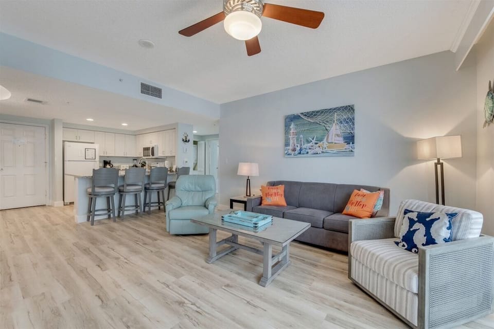 Living room, kitchen and dining room