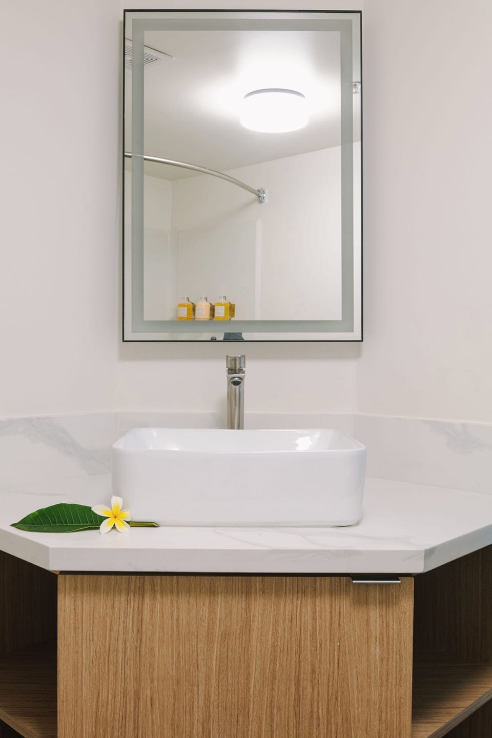 Designer toiletries, hair dryer, towels