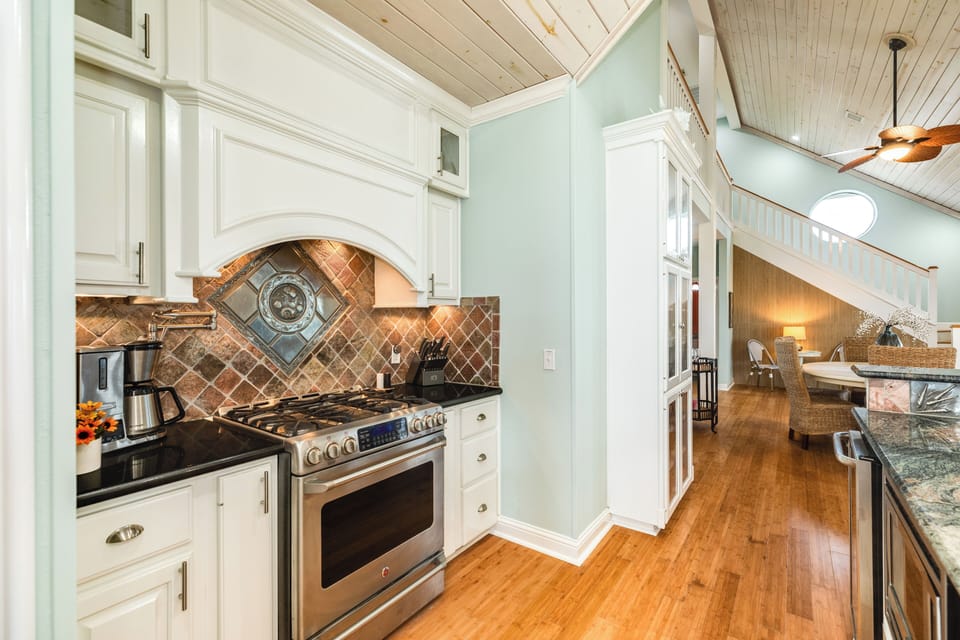 Fully equipped kitchen with stainless steel appliances