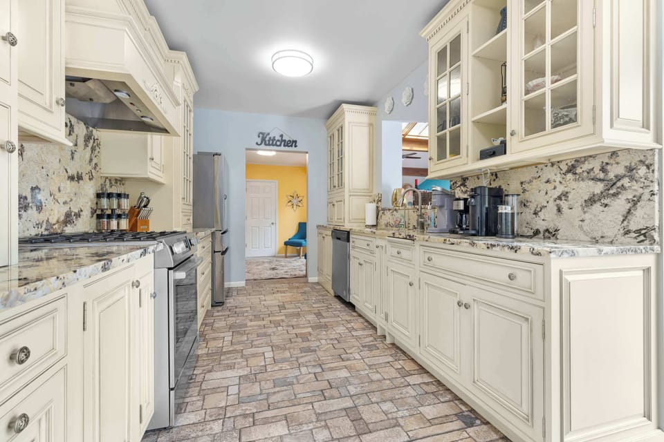 The gally kitchen is bright, clean and ready for your culinary creations