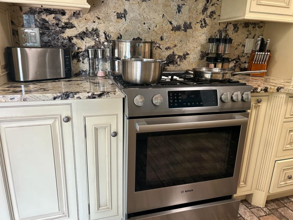 Our fully equipped kitchen with a toaster, oven, knives and even a spice rack to get you started with your home cooked meals.
