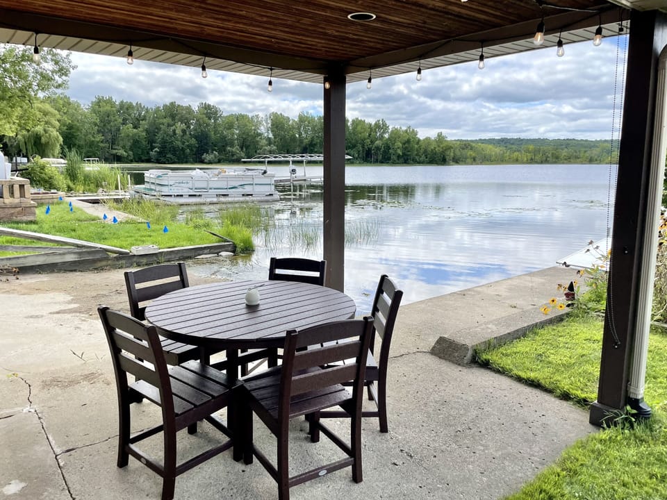 Patio dining, lake side view 