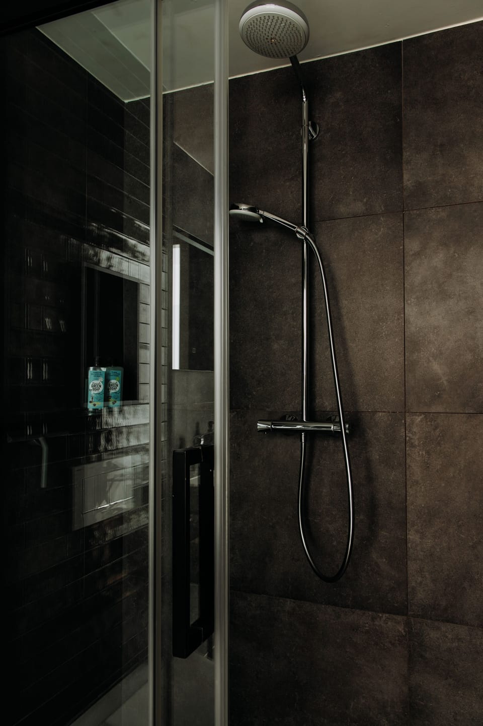 Shower, rainfall showerhead, eco-friendly toiletries, hair dryer