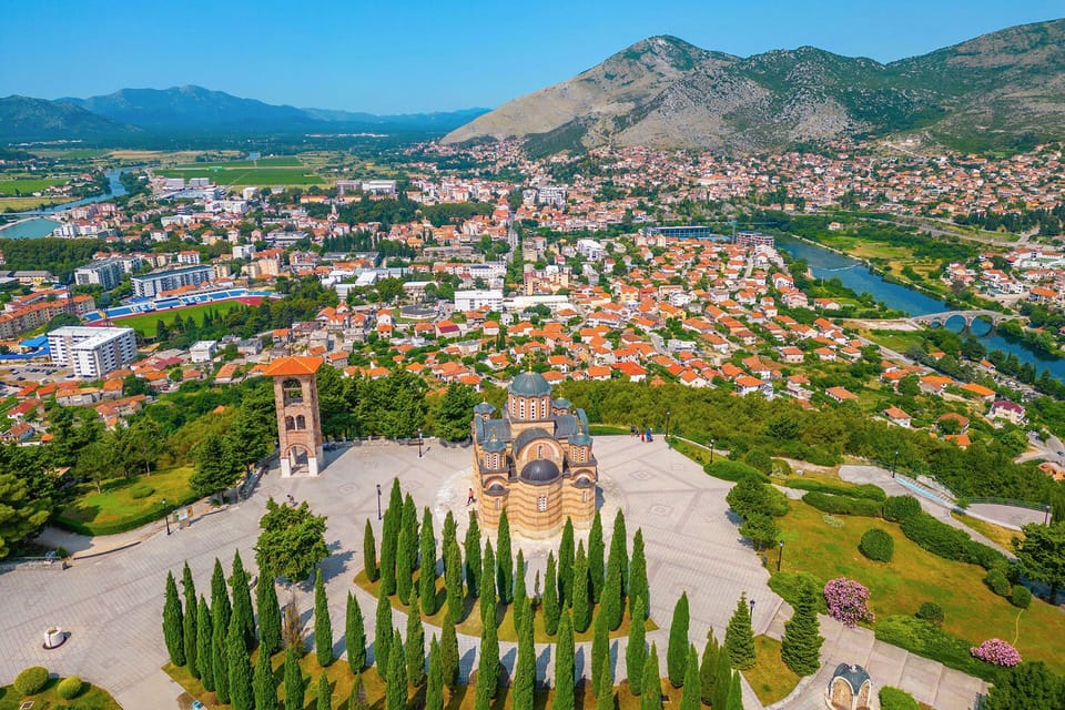 Bird’s eye view of the town, with the river Trebisnica