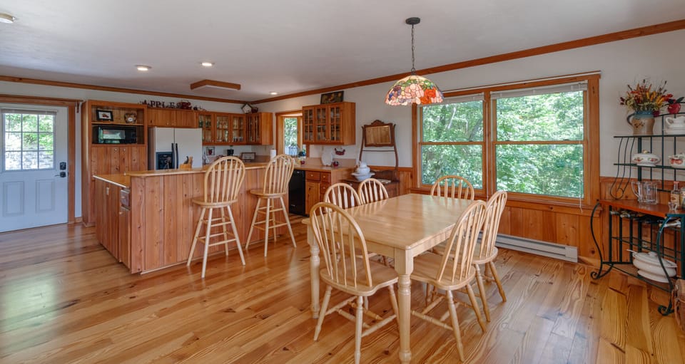 Dining table for six and bar table for two.