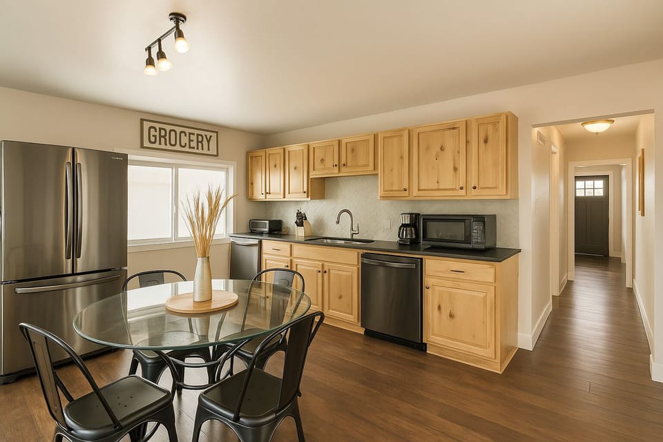 This kitchen is bright and inviting, perfect for shared meals 