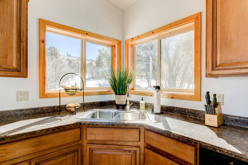 Kitchen Views - You'll Often See Deer + Elk on the Property