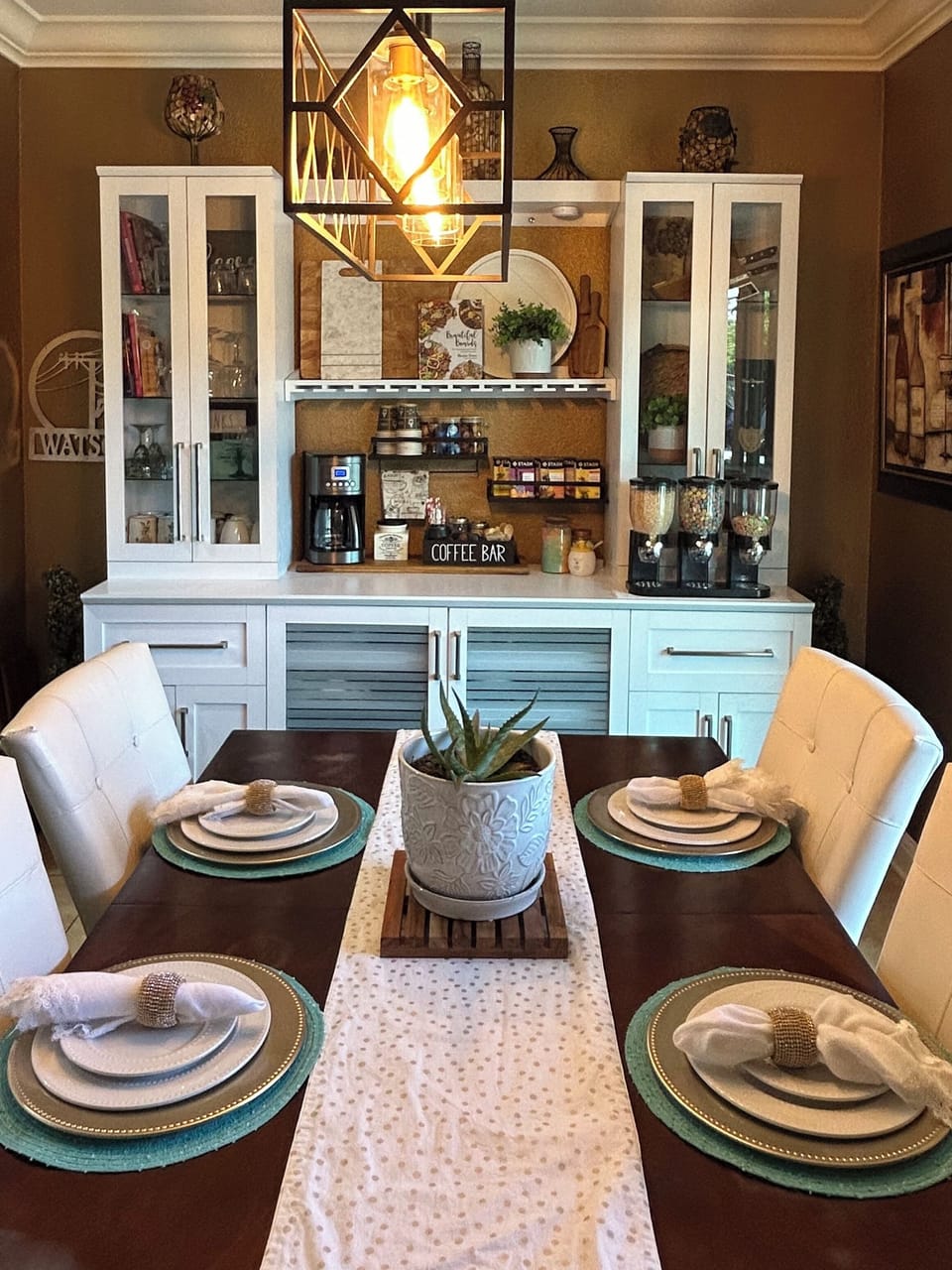 Dining room table and Coffee bar +